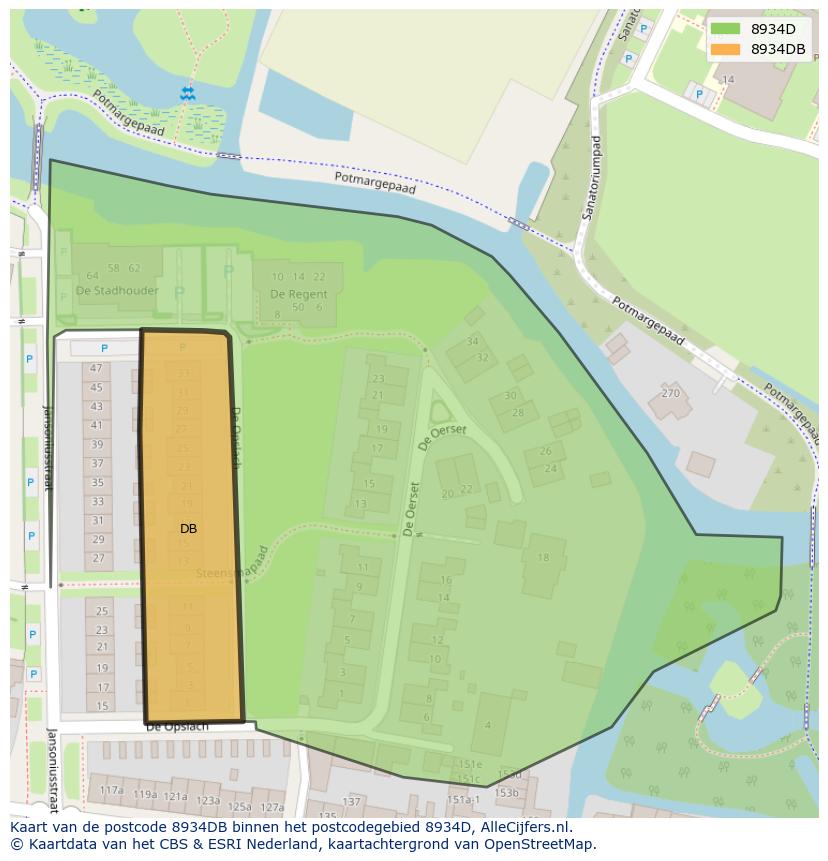 Afbeelding van het postcodegebied 8934 DB op de kaart.