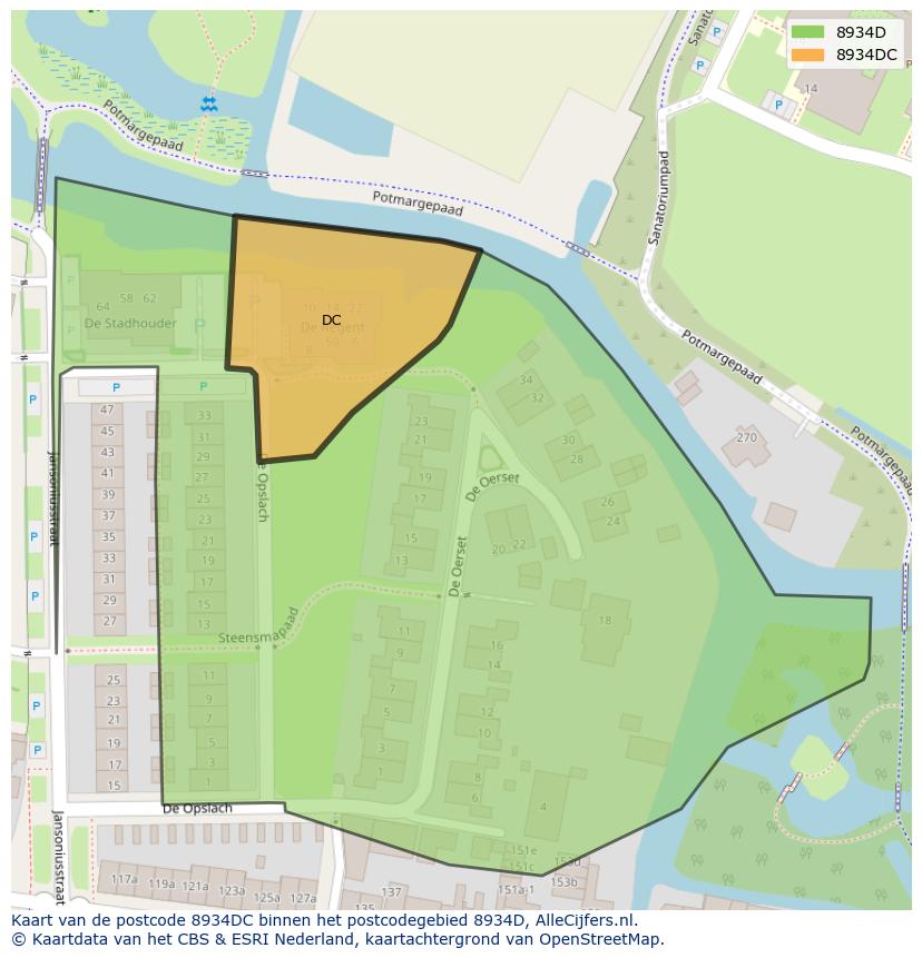 Afbeelding van het postcodegebied 8934 DC op de kaart.
