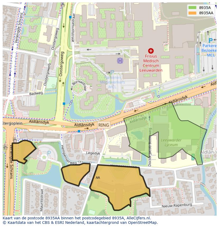 Afbeelding van het postcodegebied 8935 AA op de kaart.
