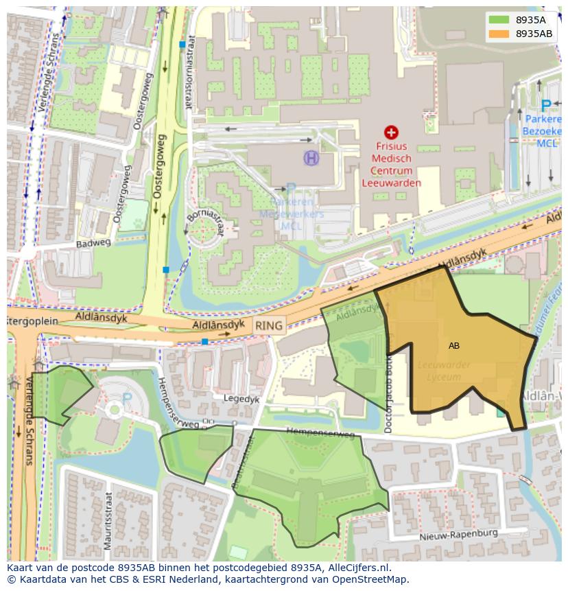Afbeelding van het postcodegebied 8935 AB op de kaart.