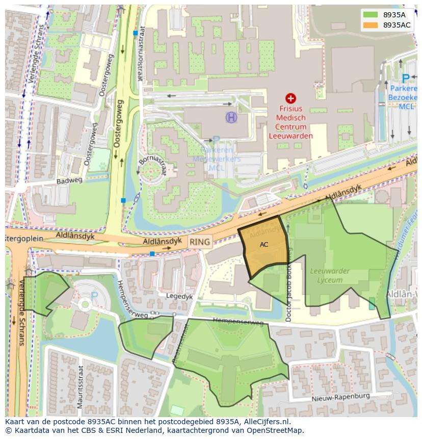 Afbeelding van het postcodegebied 8935 AC op de kaart.