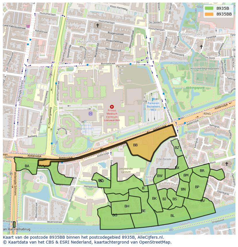 Afbeelding van het postcodegebied 8935 BB op de kaart.