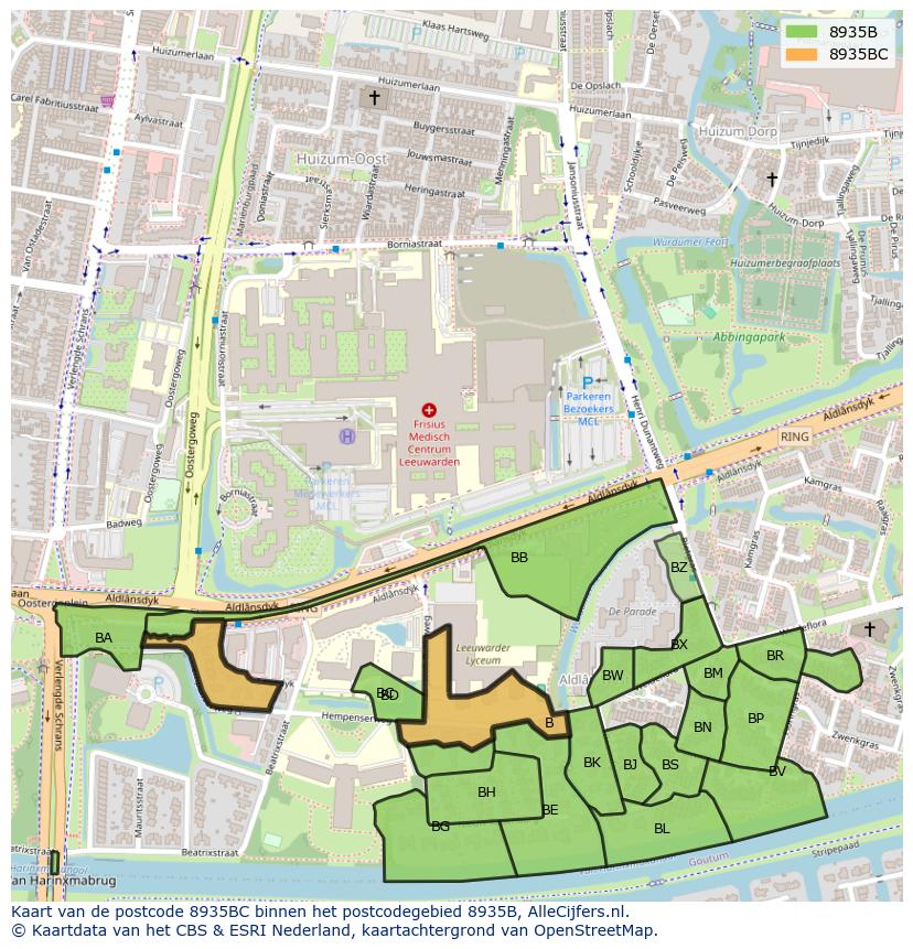 Afbeelding van het postcodegebied 8935 BC op de kaart.