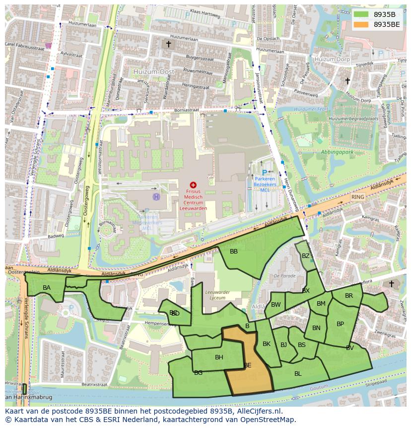 Afbeelding van het postcodegebied 8935 BE op de kaart.