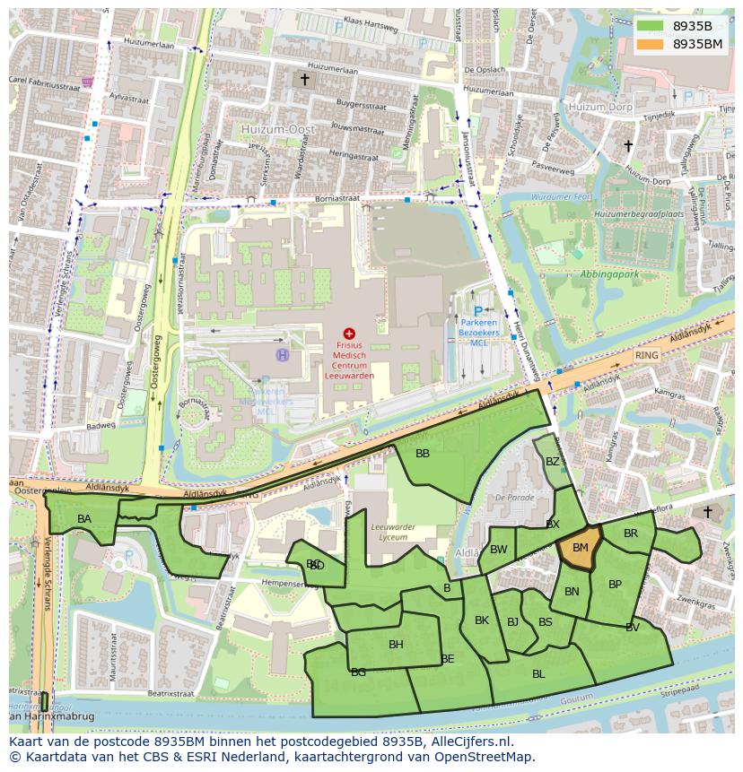 Afbeelding van het postcodegebied 8935 BM op de kaart.