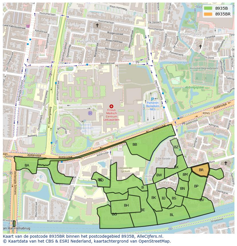Afbeelding van het postcodegebied 8935 BR op de kaart.