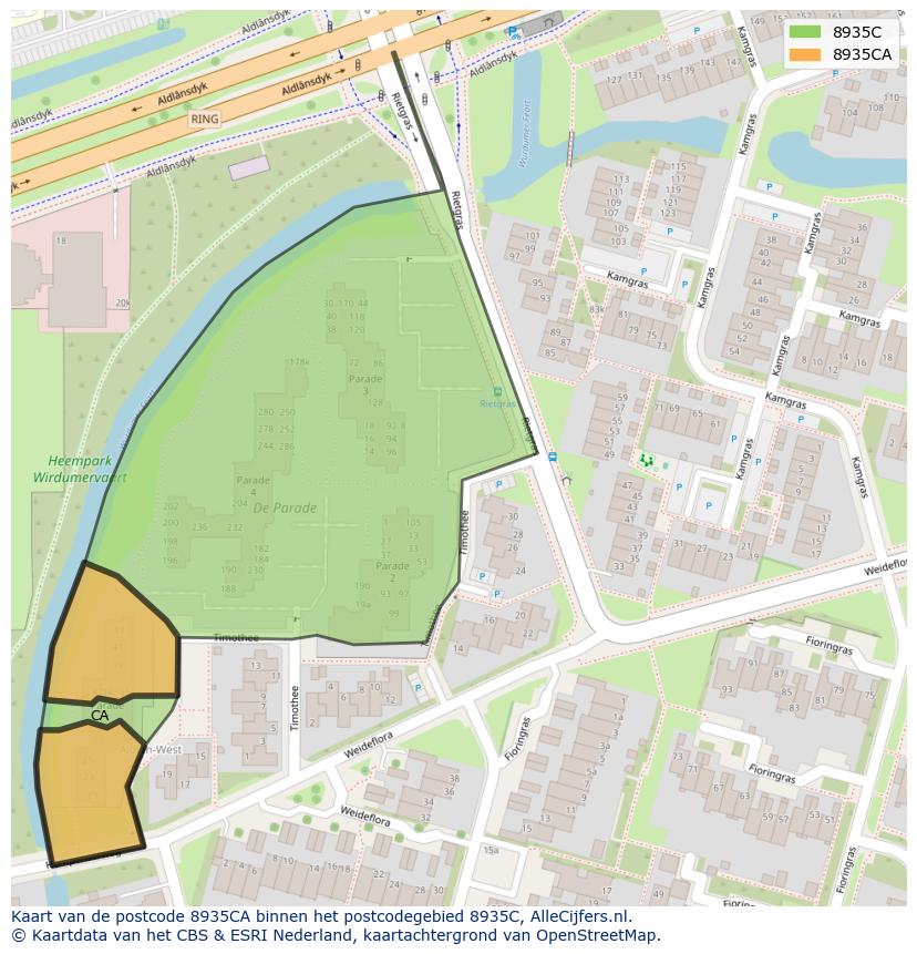 Afbeelding van het postcodegebied 8935 CA op de kaart.