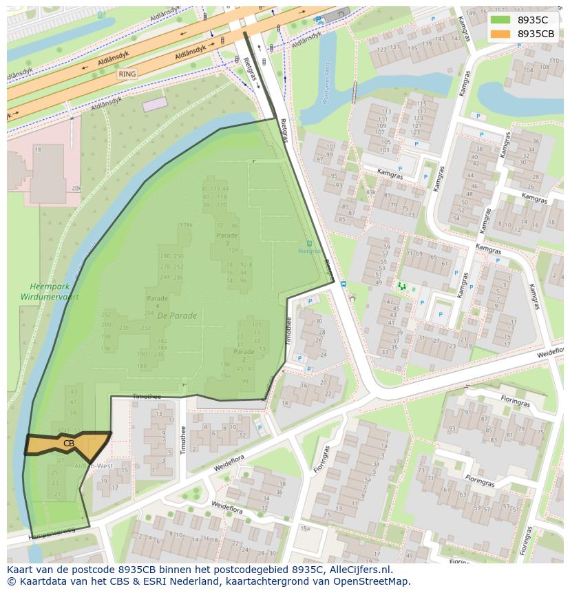 Afbeelding van het postcodegebied 8935 CB op de kaart.