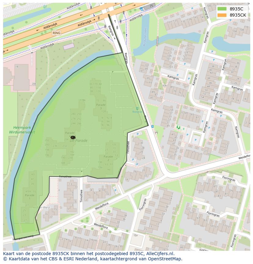 Afbeelding van het postcodegebied 8935 CK op de kaart.