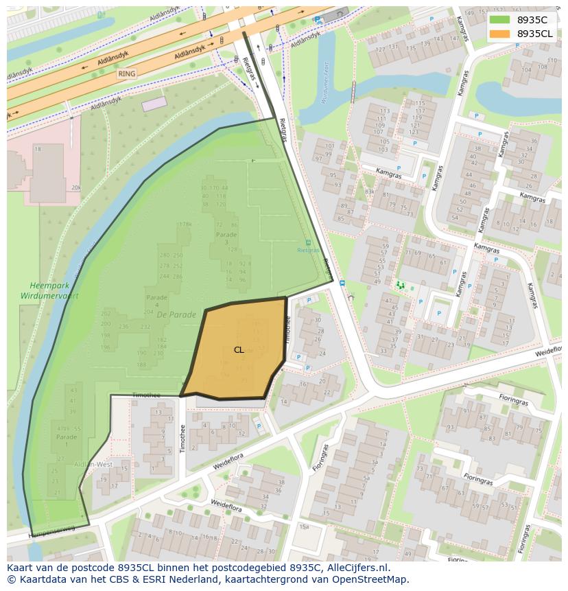 Afbeelding van het postcodegebied 8935 CL op de kaart.