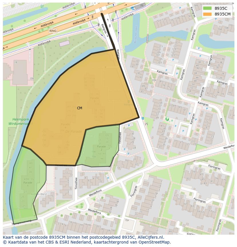 Afbeelding van het postcodegebied 8935 CM op de kaart.