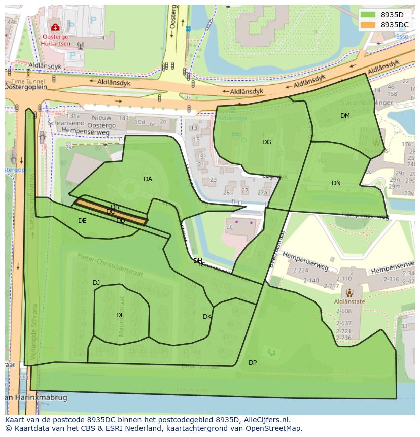 Afbeelding van het postcodegebied 8935 DC op de kaart.