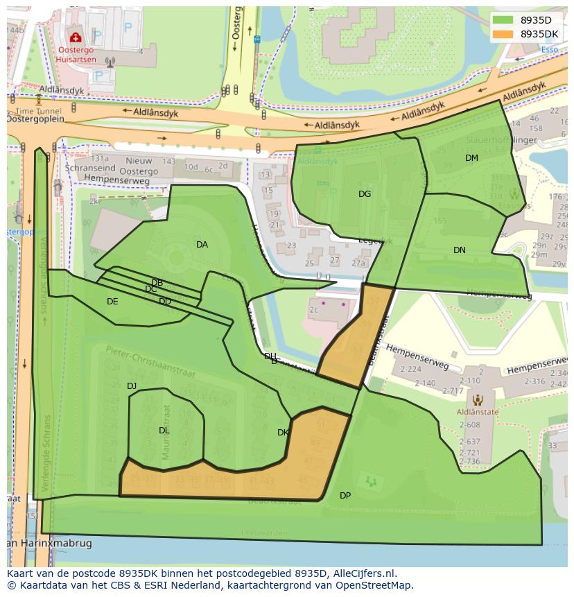Afbeelding van het postcodegebied 8935 DK op de kaart.