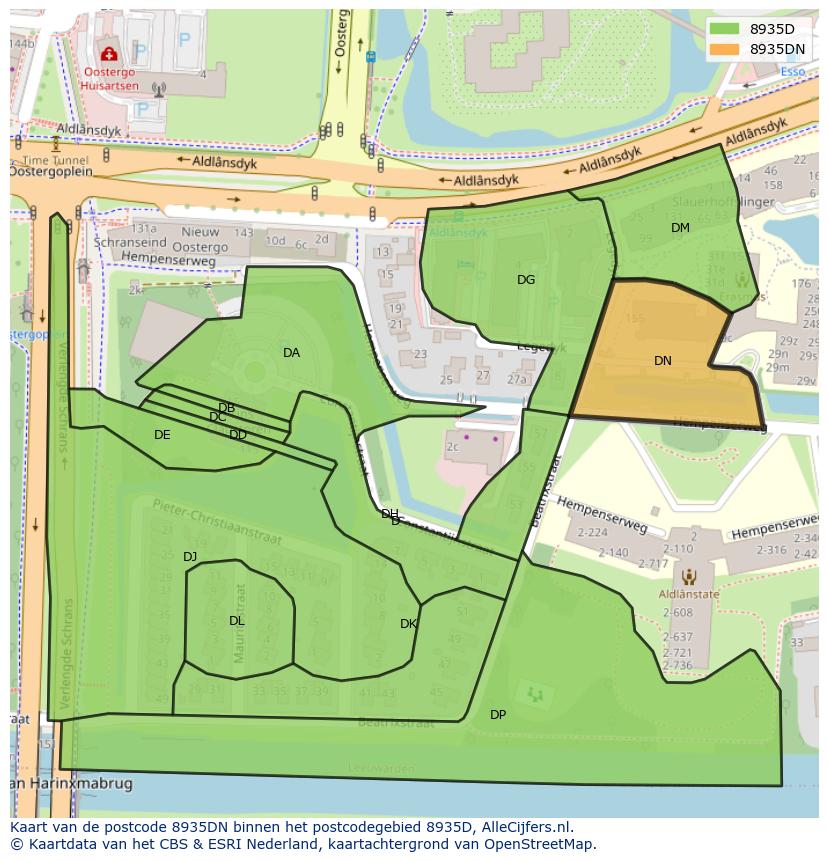 Afbeelding van het postcodegebied 8935 DN op de kaart.