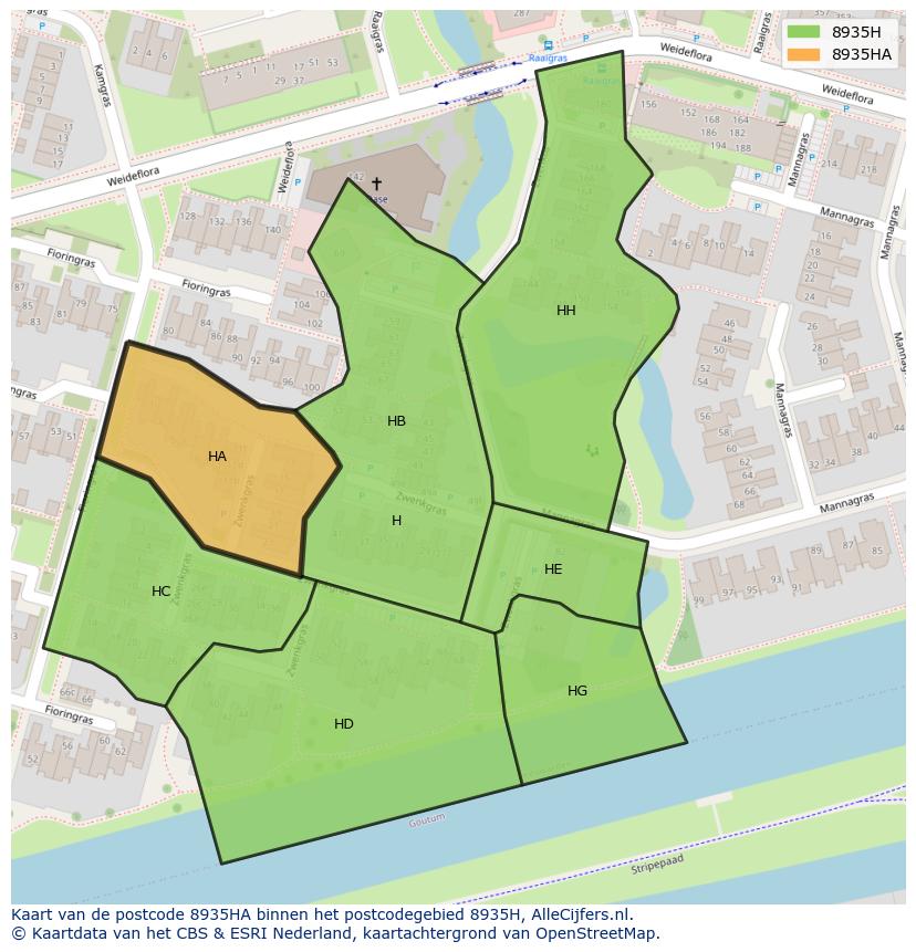 Afbeelding van het postcodegebied 8935 HA op de kaart.