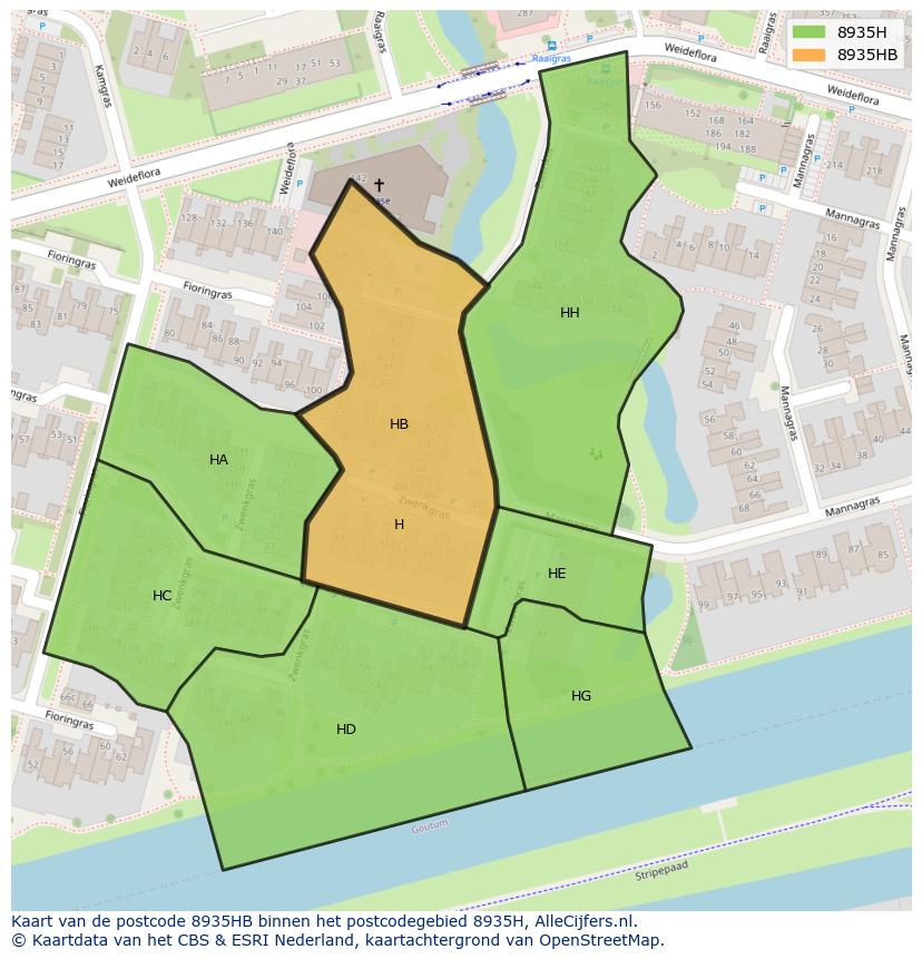 Afbeelding van het postcodegebied 8935 HB op de kaart.