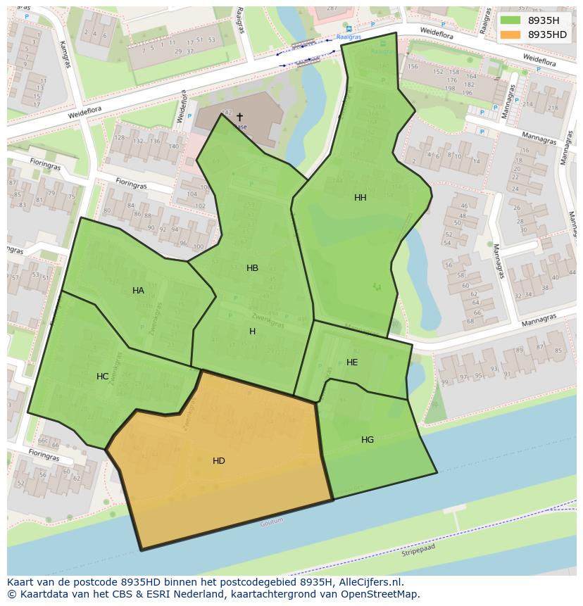 Afbeelding van het postcodegebied 8935 HD op de kaart.