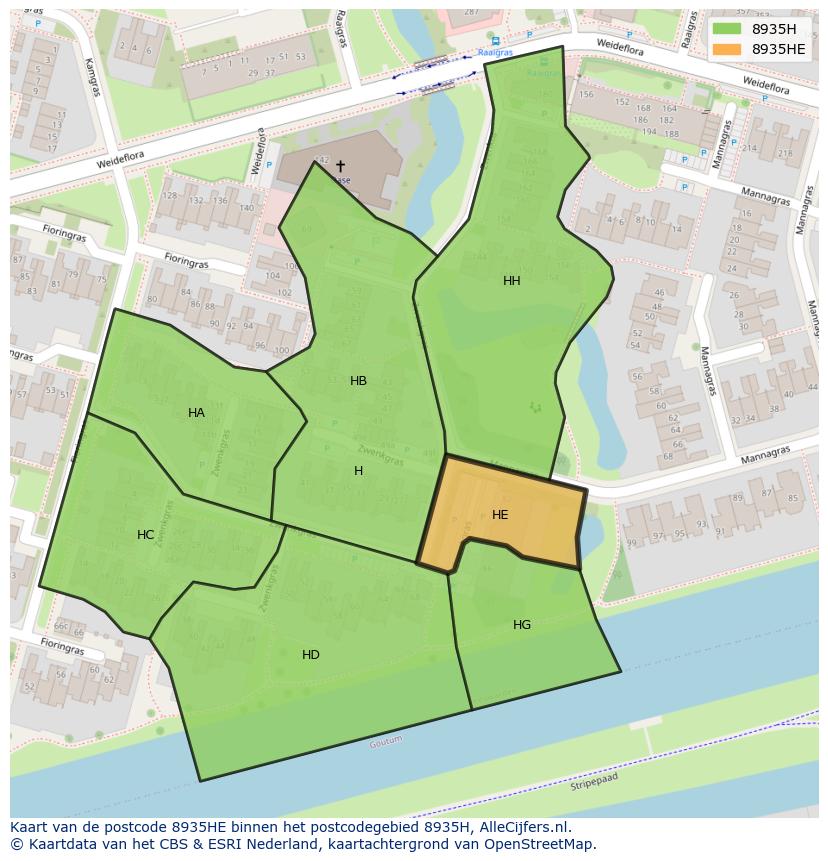 Afbeelding van het postcodegebied 8935 HE op de kaart.