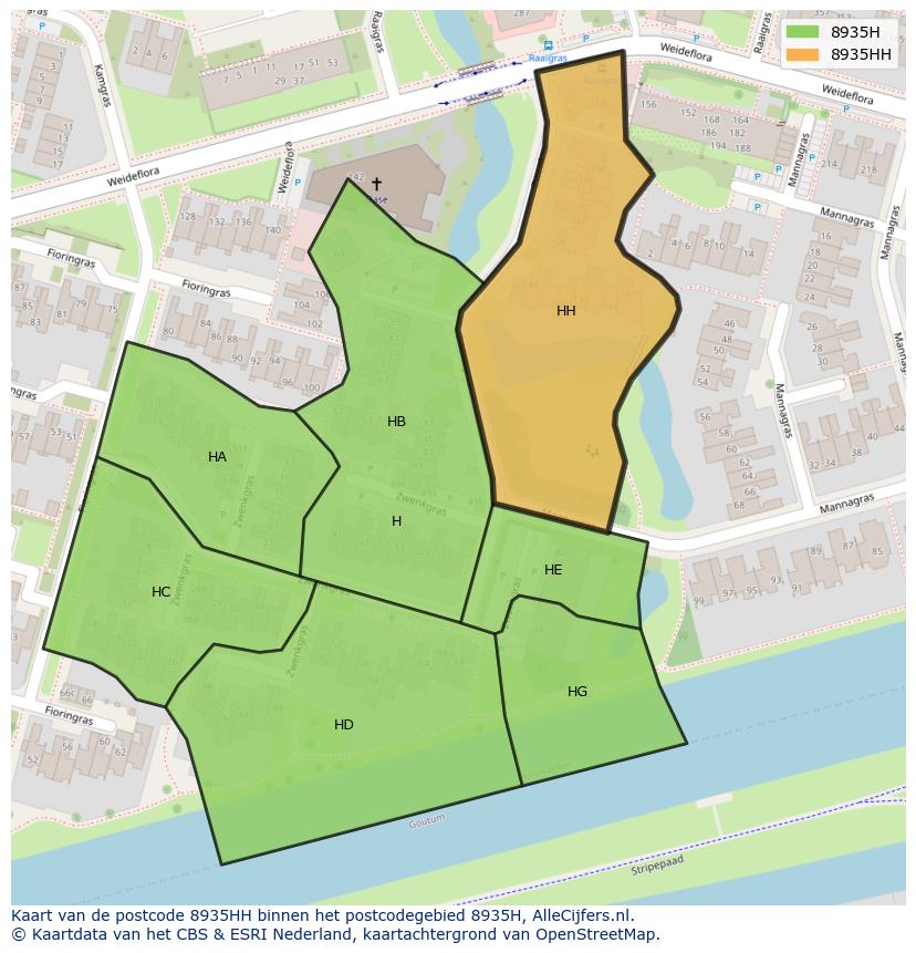 Afbeelding van het postcodegebied 8935 HH op de kaart.