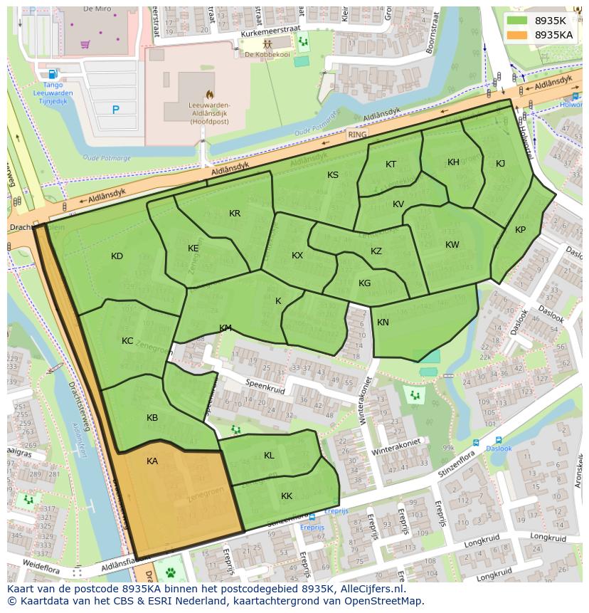 Afbeelding van het postcodegebied 8935 KA op de kaart.