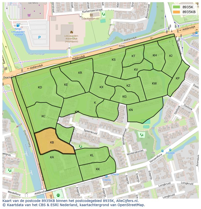 Afbeelding van het postcodegebied 8935 KB op de kaart.
