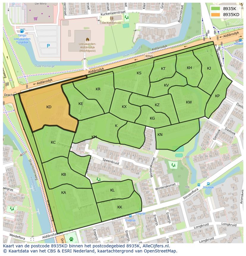 Afbeelding van het postcodegebied 8935 KD op de kaart.