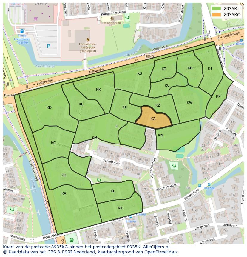 Afbeelding van het postcodegebied 8935 KG op de kaart.