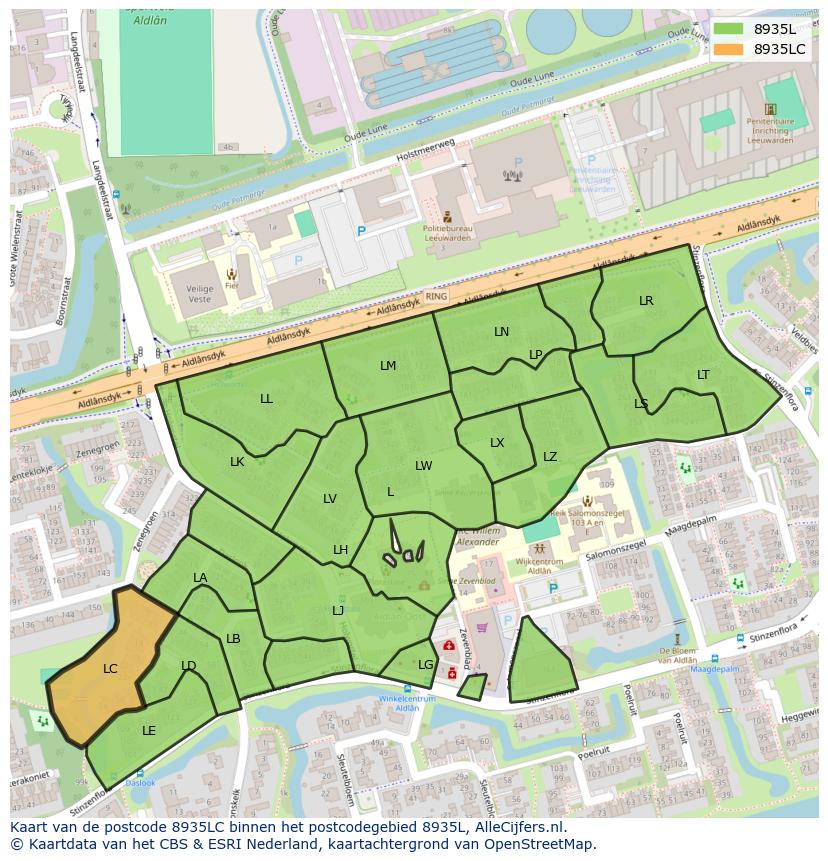 Afbeelding van het postcodegebied 8935 LC op de kaart.