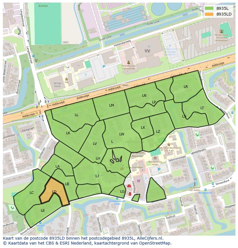 Afbeelding van het postcodegebied 8935 LD op de kaart.