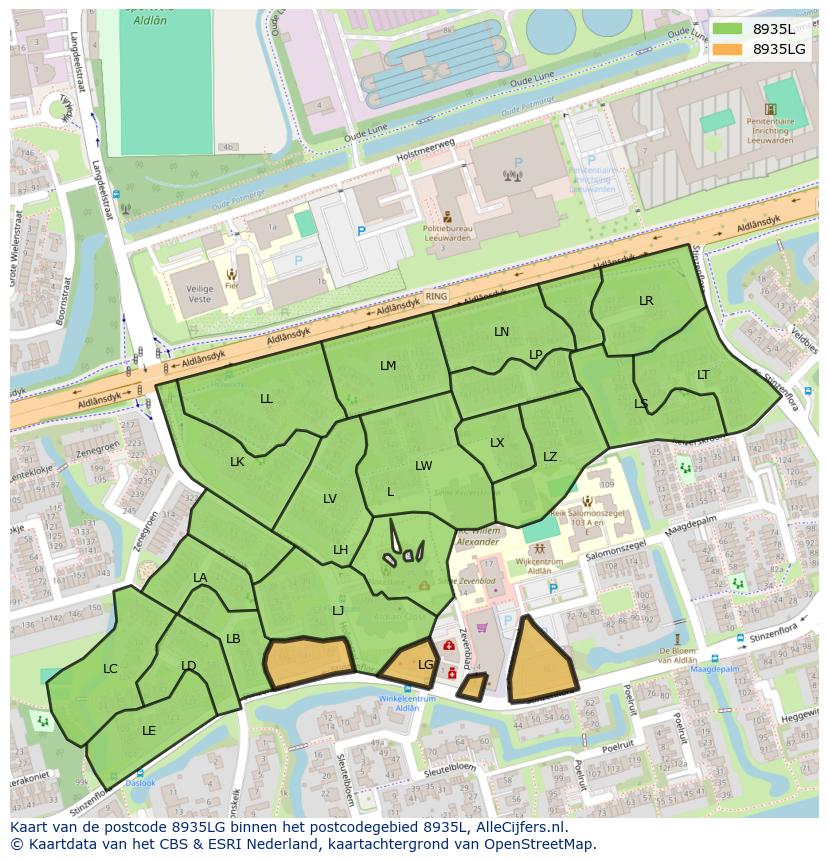 Afbeelding van het postcodegebied 8935 LG op de kaart.