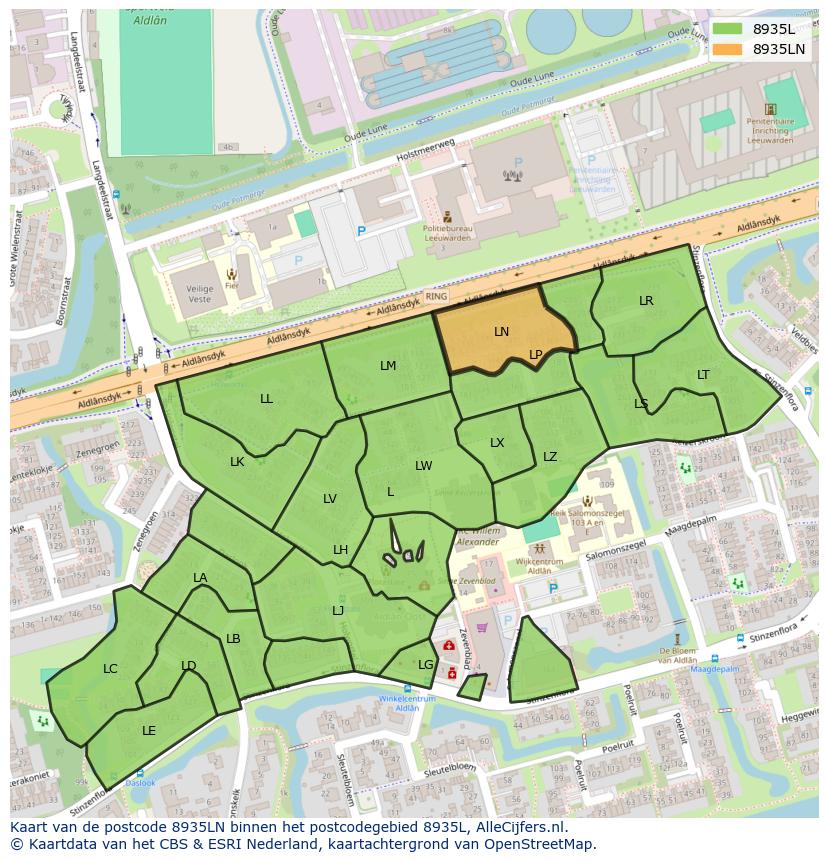 Afbeelding van het postcodegebied 8935 LN op de kaart.