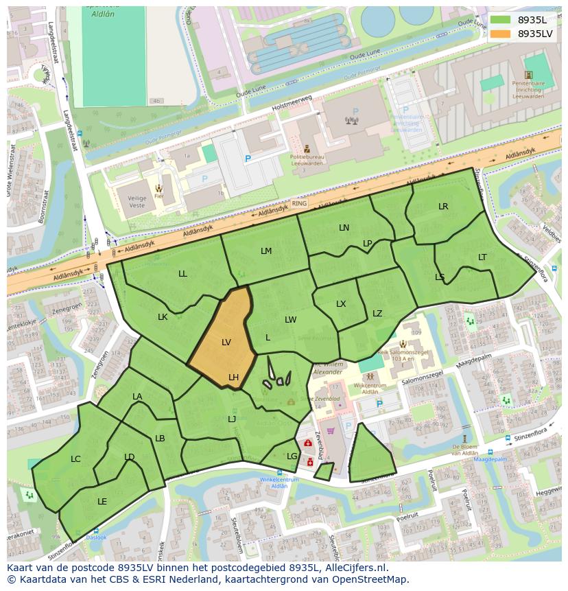 Afbeelding van het postcodegebied 8935 LV op de kaart.