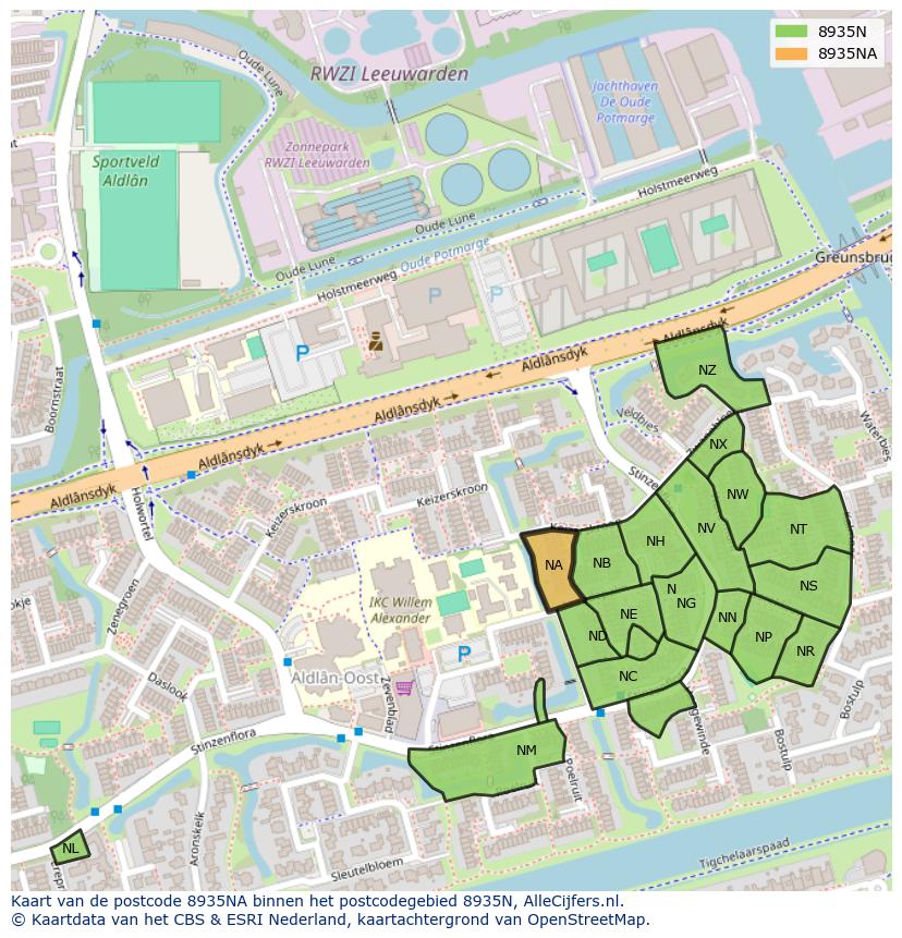 Afbeelding van het postcodegebied 8935 NA op de kaart.