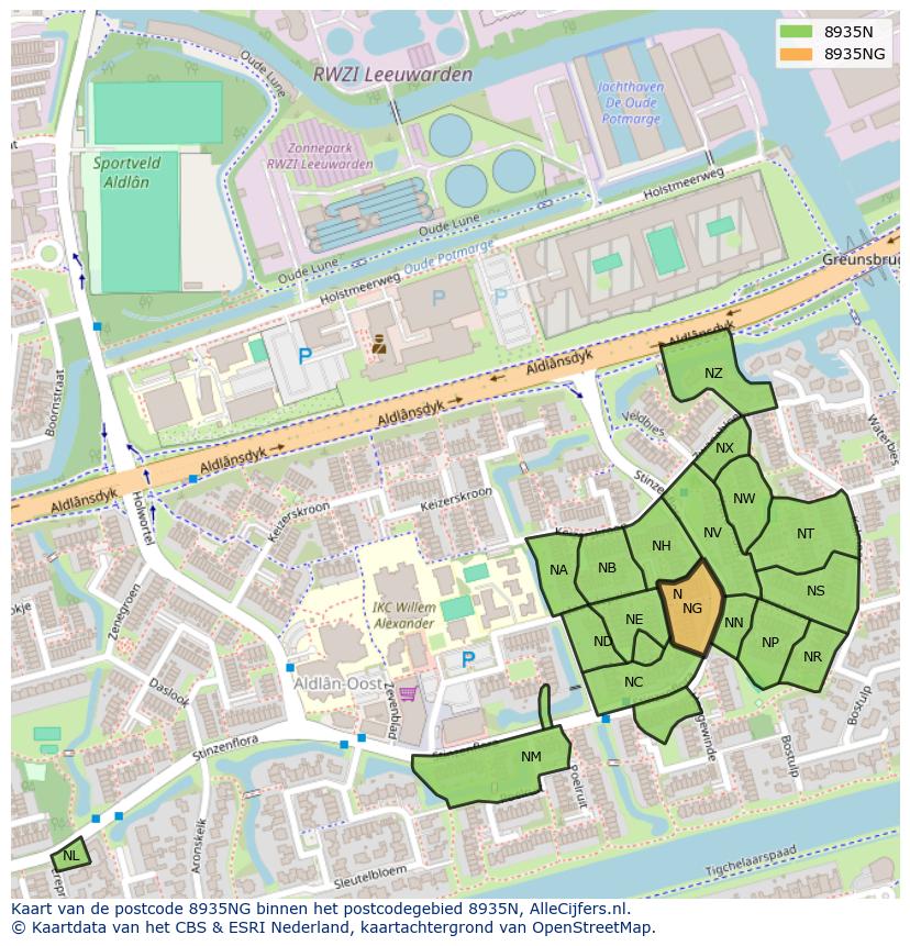 Afbeelding van het postcodegebied 8935 NG op de kaart.