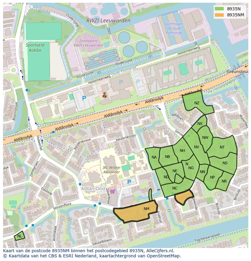 Afbeelding van het postcodegebied 8935 NM op de kaart.