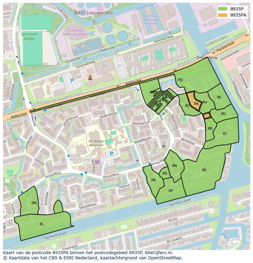 Afbeelding van het postcodegebied 8935 PA op de kaart.