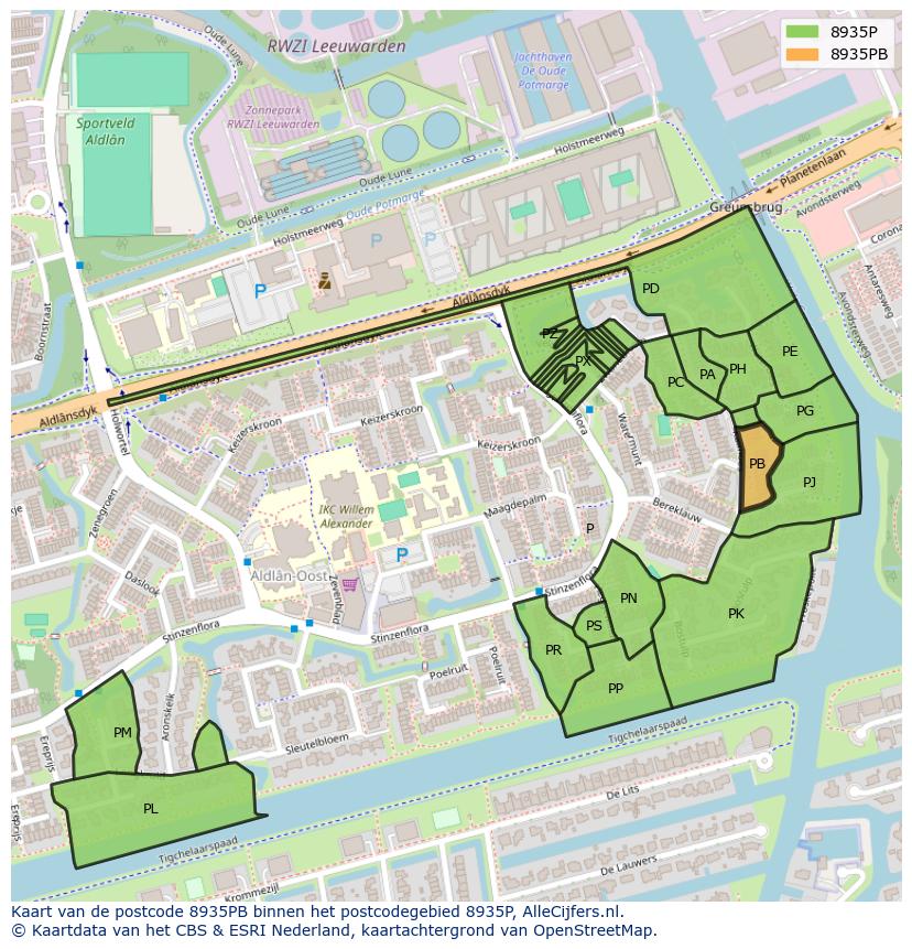 Afbeelding van het postcodegebied 8935 PB op de kaart.