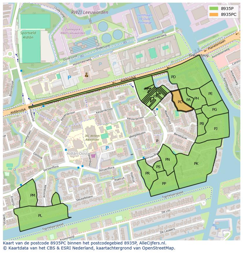 Afbeelding van het postcodegebied 8935 PC op de kaart.