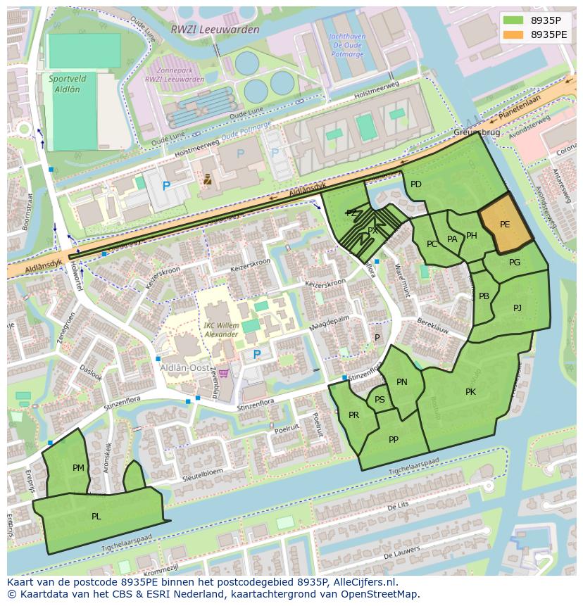 Afbeelding van het postcodegebied 8935 PE op de kaart.