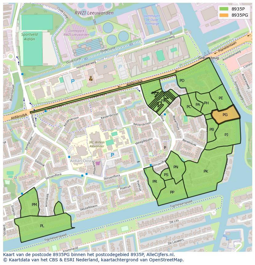 Afbeelding van het postcodegebied 8935 PG op de kaart.