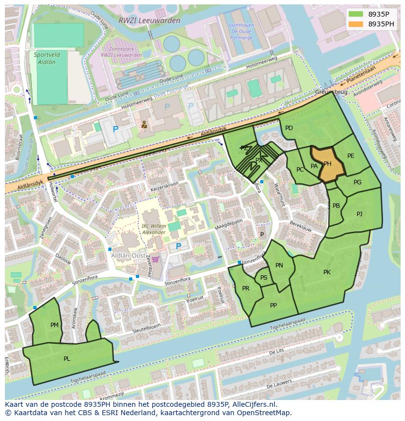 Afbeelding van het postcodegebied 8935 PH op de kaart.