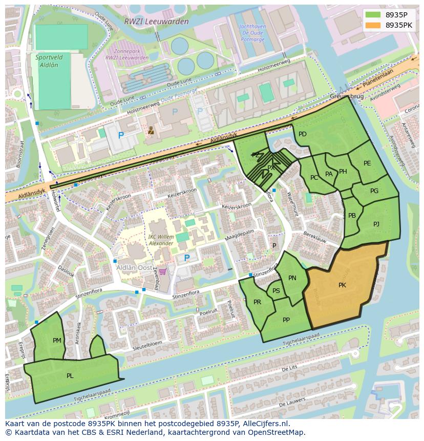 Afbeelding van het postcodegebied 8935 PK op de kaart.