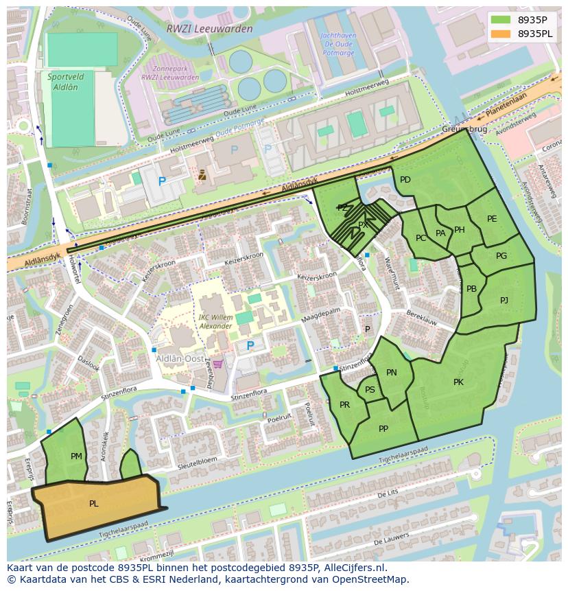 Afbeelding van het postcodegebied 8935 PL op de kaart.