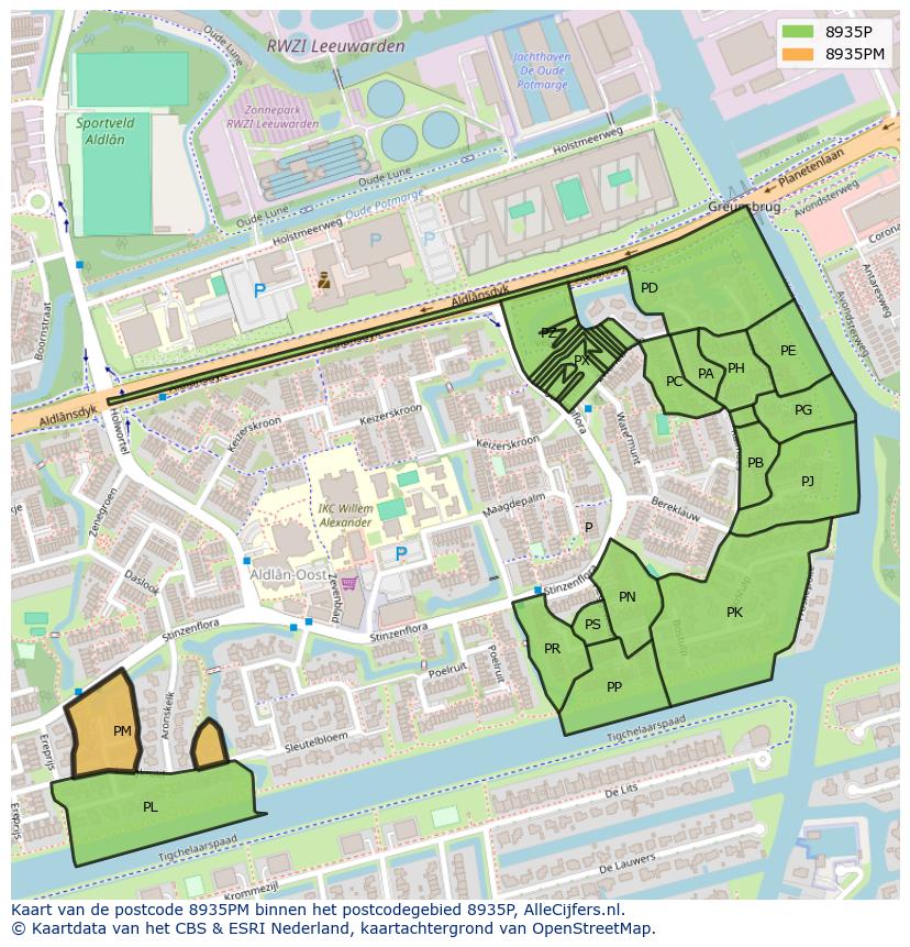 Afbeelding van het postcodegebied 8935 PM op de kaart.