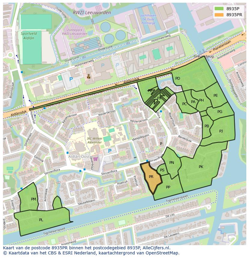 Afbeelding van het postcodegebied 8935 PR op de kaart.