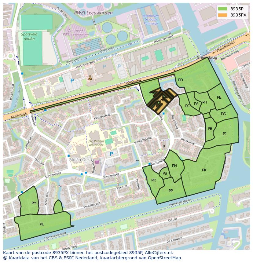 Afbeelding van het postcodegebied 8935 PX op de kaart.