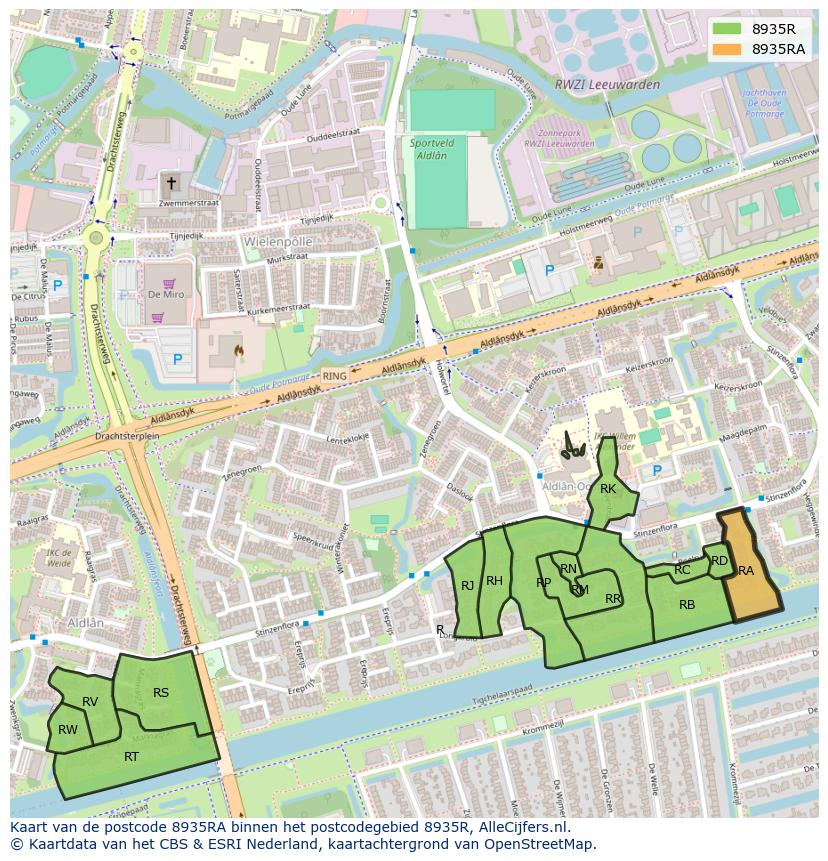 Afbeelding van het postcodegebied 8935 RA op de kaart.