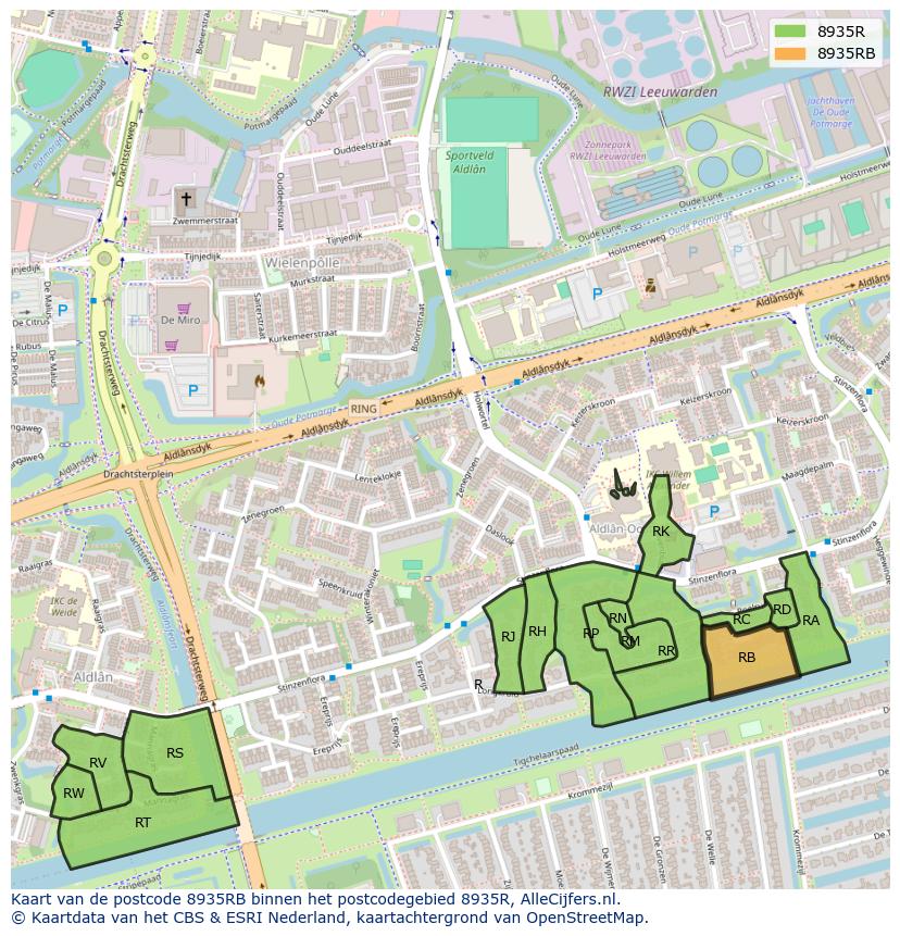 Afbeelding van het postcodegebied 8935 RB op de kaart.