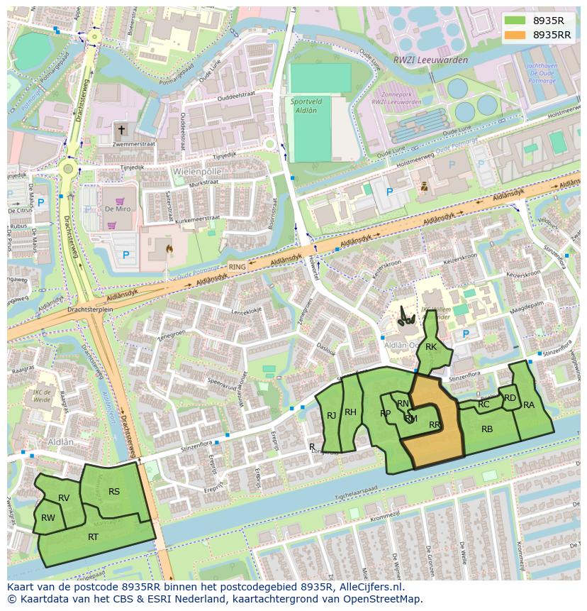 Afbeelding van het postcodegebied 8935 RR op de kaart.