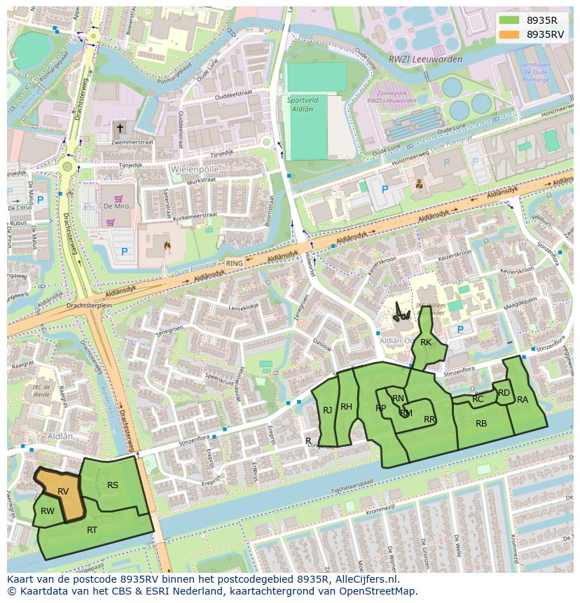 Afbeelding van het postcodegebied 8935 RV op de kaart.